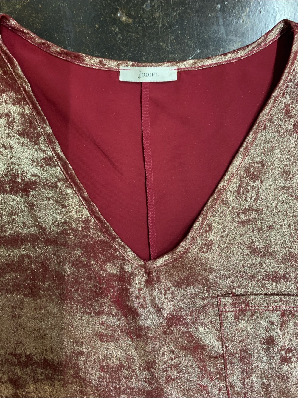JODIFL Rose-Gold Crushed Velvet V-Neck Top
